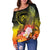 Polynesian Hawaii Women's Off Shoulder Sweater - Humpback Whale with Tropical Flowers (Yellow) - Polynesian Pride