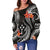 Kosrae Micronesian Women Off Shoulder Sweater - Black Plumeria - Polynesian Pride