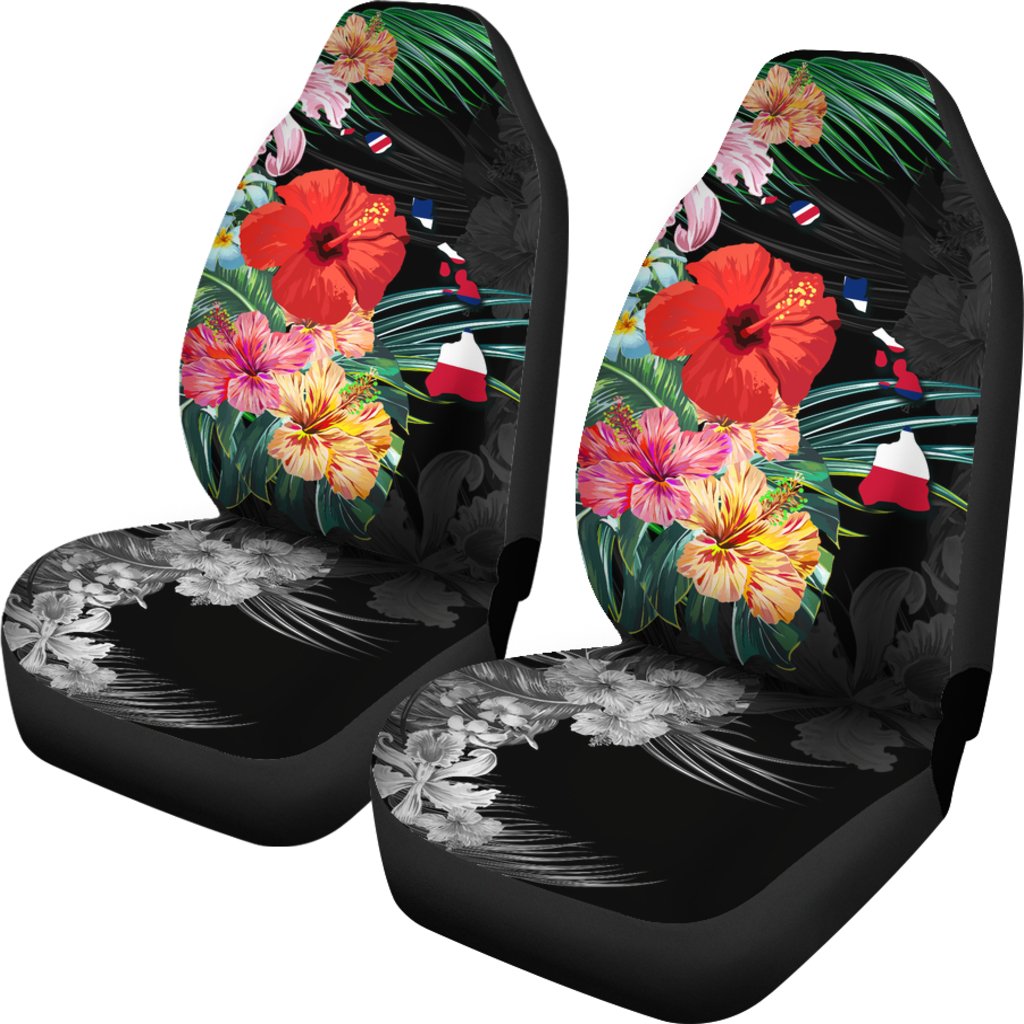 Hawaii Car Seat Covers - Hawaii Map Hibiscus Universal Fit Black - Polynesian Pride