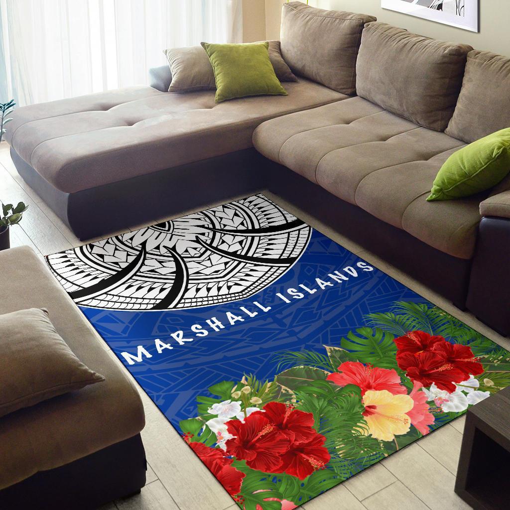 Marshall Island Area Rug - Ginger Lei Pattern Blue - Polynesian Pride