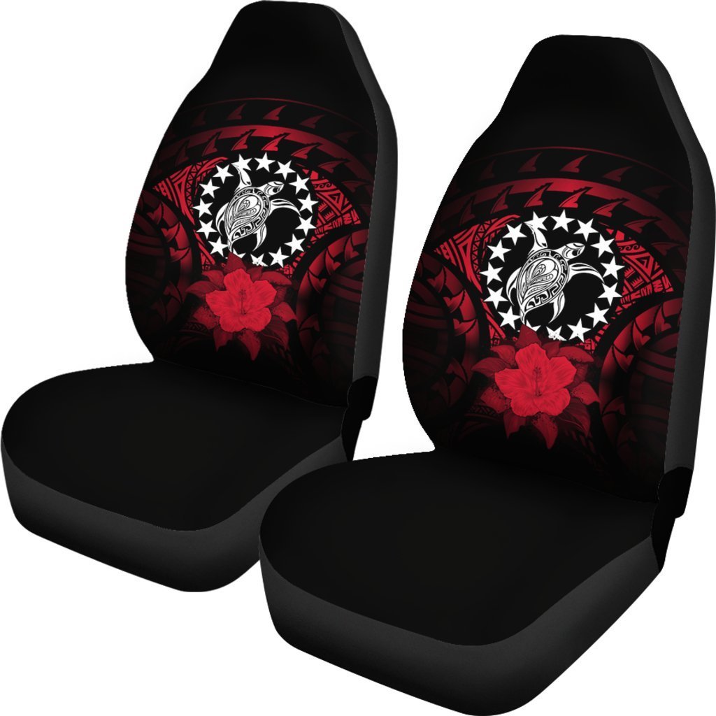 Cook Islands Car Seat Cover - Red Hibiscus Universal Fit Black - Polynesian Pride