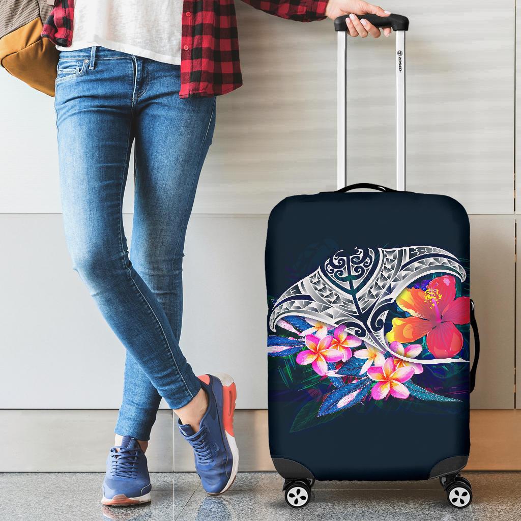 Polynesian Luggage Covers - Manta Ray And Hibiscus - Polynesian Pride