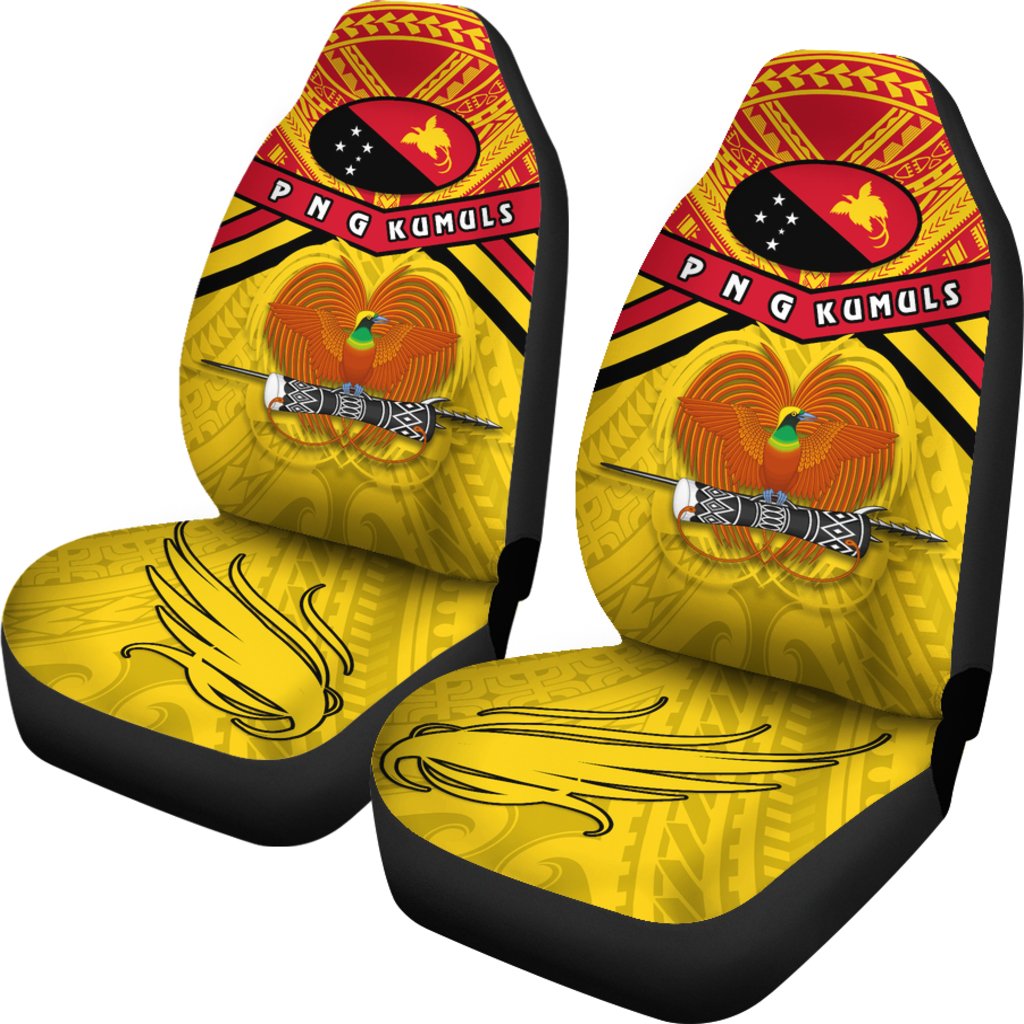 Papua New Guinea Rugby Car Seat Covers PNG - The Kumuls Universal Fit Yellow - Polynesian Pride