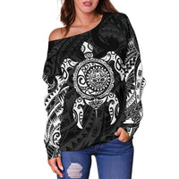New Zealand Off Shoulder Sweater, Maori Turtle Tattoo Golf Shirts - White - Polynesian Pride