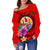 Tahiti Polynesian Custom Personalised Women's Off Shoulder Sweater - Floral With Seal Red - Polynesian Pride