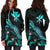 Hawaii Polynesian Hoodie Dress - Turtle With Blooming Hibiscus Turquoise - Polynesian Pride