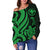 Hawaii Women Off Should Sweater - Green Tentacle Turtle - Polynesian Pride