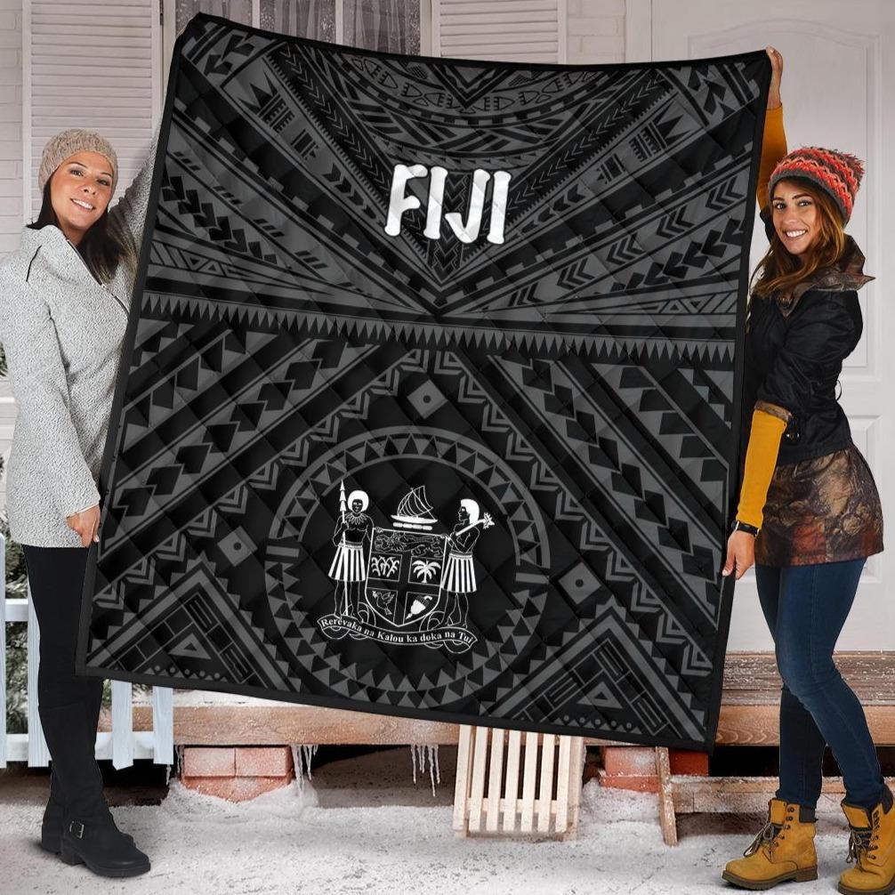 Fiji Premium Quilt - Fiji Seal With Polynesian Tattoo Style (Black) Black - Polynesian Pride