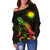 Marshall Islands Polynesian Women's Off Shoulder Sweater - Turtle With Blooming Hibiscus Reggae - Polynesian Pride