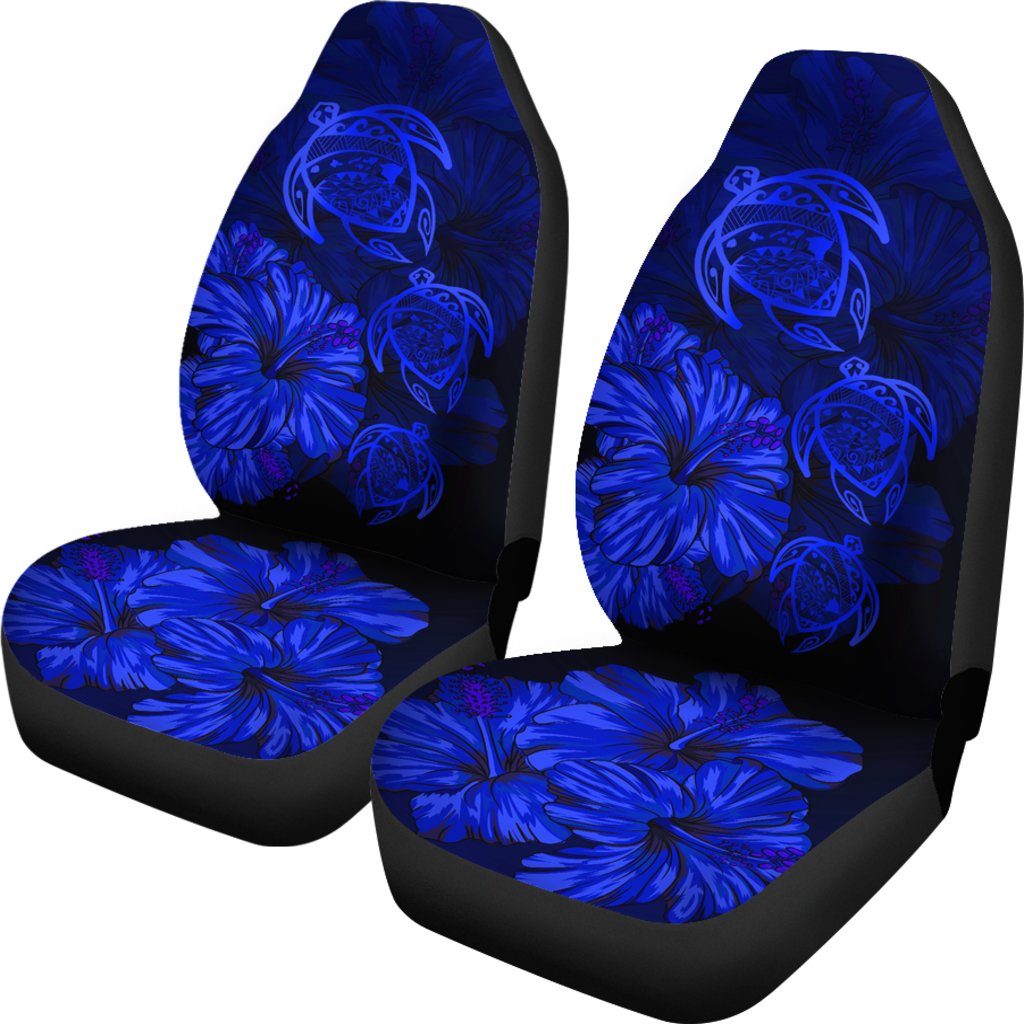 Hawaiian Map Turtle Hibiscus Blue Vintage Polynesian Car Seat Covers Universal Fit Blue - Polynesian Pride