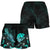 Tahiti Polynesian Women's Shorts - Turtle With Blooming Hibiscus Turquoise - Polynesian Pride