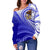 American Samoa Polynesian Women's Off Shoulder Sweater - Bald Eagle (Blue) - Polynesian Pride