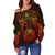 American Samoa Polynesian Women's Off Shoulder Sweater - Red Turtle Manta Ray - Polynesian Pride