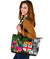 Fiji Large Leather Tote Bag - Turtle Plumeria Banana Leaf - Polynesian Pride