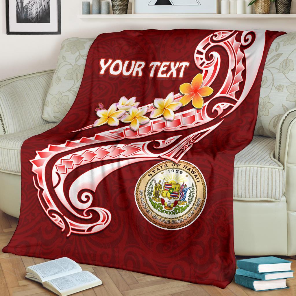 Hawaii Personalised Premium Blanket - Hawaii Seal Polynesian Patterns Plumeria White - Polynesian Pride