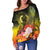 Vanuatu Custom Personalised Women's Off Shoulder Sweater - Humpback Whale with Tropical Flowers (Yellow) - Polynesian Pride