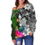 New Caledonia Off Shoulder Sweater - Turtle Plumeria Banana Leaf Crest - Polynesian Pride