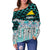 Tokelau Women's Off Shoulder Sweaters - Coconut Leaves Weave Pattern Blue - Polynesian Pride