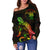 Niue Polynesian Women's Off Shoulder Sweater - Turtle With Blooming Hibiscus Reggae - Polynesian Pride