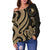 Yap Women Off Shoulder Sweater - Gold Tentacle Turtle - Polynesian Pride