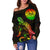 Tahiti Polynesian Women's Off Shoulder Sweater - Turtle With Blooming Hibiscus Reggae - Polynesian Pride