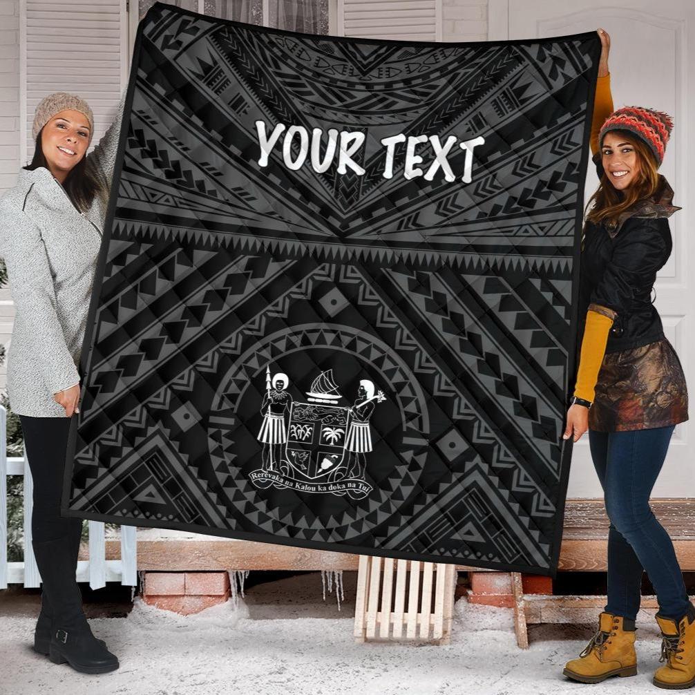 Fiji Personalised Premium Quilt - Fiji Seal With Polynesian Tattoo Style ( Black) Black - Polynesian Pride