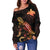 Papua New Guinea Polynesian Women's Off Shoulder Sweater - Turtle With Blooming Hibiscus Gold - Polynesian Pride