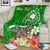 Pohnpei Custom Personalised Premium Blanket - Turtle Plumeria (Green) White - Polynesian Pride