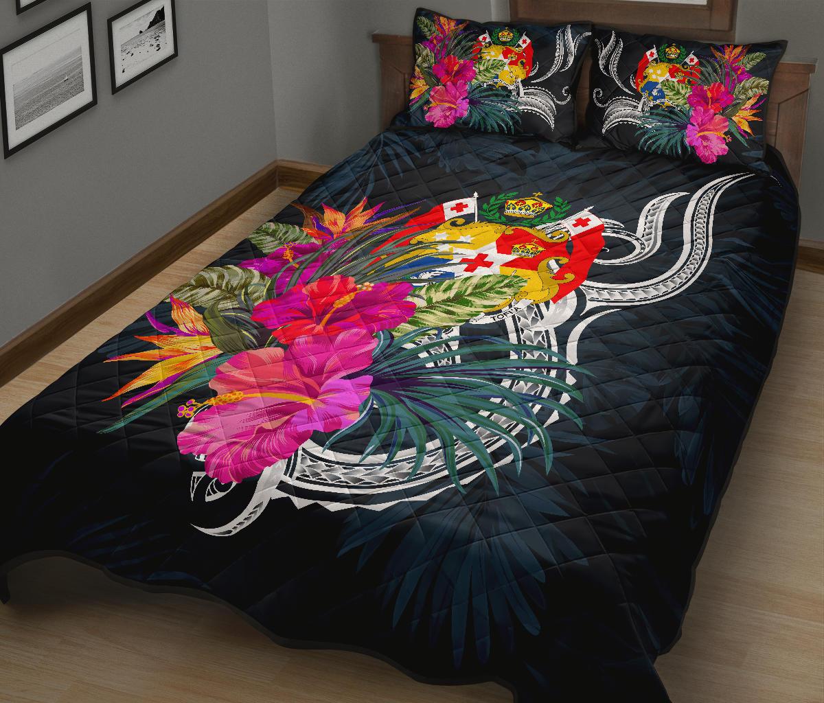 Tonga Polynesian Quilt Bed Set - Tropical Flower Blue - Polynesian Pride