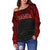 American Samoa Women's Off Shoulder Sweater - Red Tattoo Version - Polynesian Pride