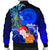 Polynesian Hawaii Men's Bomber Jacket - Humpback Whale with Tropical Flowers (Blue) - Polynesian Pride