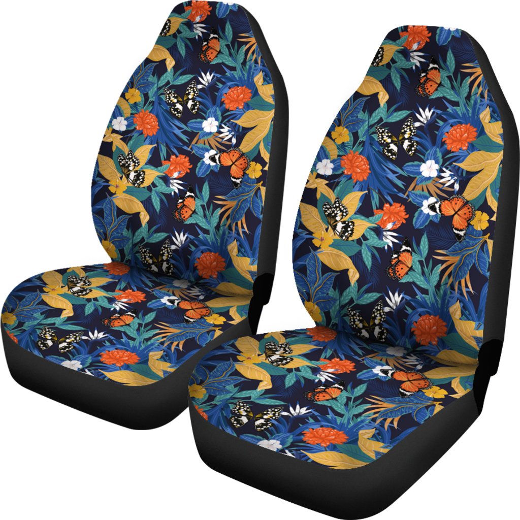 Hawaiian Tropical Buttterfly And Flower Car Seat Cover Universal Fit Blue - Polynesian Pride