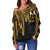 American Samoa Women's Off Should Sweater - Seal With Polynesian Pattern Heartbeat Style (Gold) - Polynesian Pride