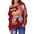 Guam Women's Off Shoulder Sweater - Guam Seal Polynesian Patterns Plumeria (Red) - Polynesian Pride