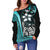 Pohnpei Micronesia Women Off Shoulder Sweater Turquoise - Turtle With Hook - Polynesian Pride