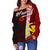 Hawaii Polynesian Women's Off Shoulder Sweater - Coat Of Arm With Hibiscus - Polynesian Pride