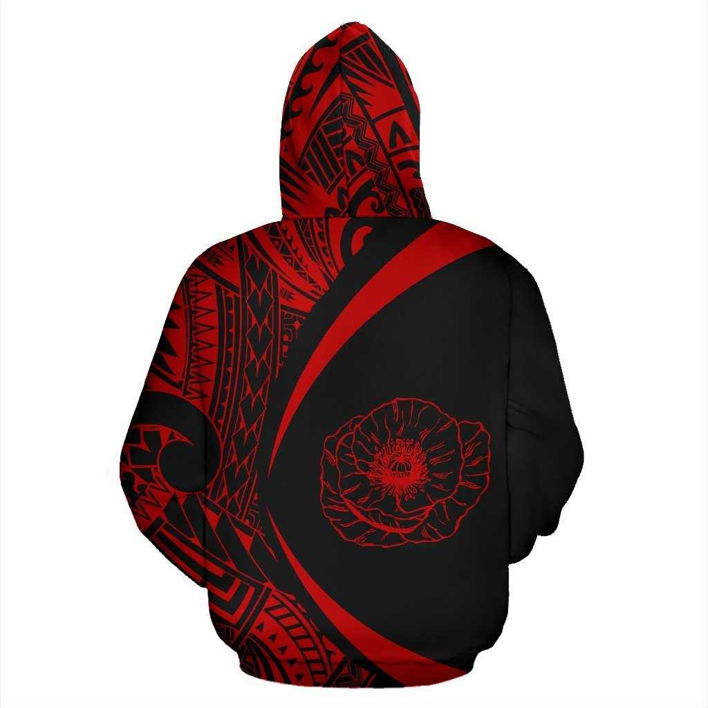 New Zealand Lest We Forget Maori Hoodie Circle Style Red - Polynesian Pride