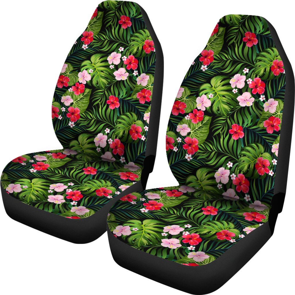 Hawaiian Tropical Flower Mix Car Seat Cover Universal Fit Black - Polynesian Pride