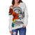 Tonga Women's Off Shoulder Sweater - Tropical Flowers White Patterns Style - Polynesian Pride