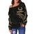 Pohnpei Micronesia Women's Off Shoulder Sweater - Gold Tribal Wave - Polynesian Pride