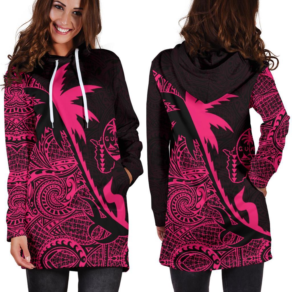 Guam Hoodie Dress - Guam Flag Coconut Tree Pink K4 Pink - Polynesian Pride