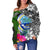 Federated States of Micronesia Off Shoulder Sweater - Turtle Plumeria Banana Leaf - Polynesian Pride