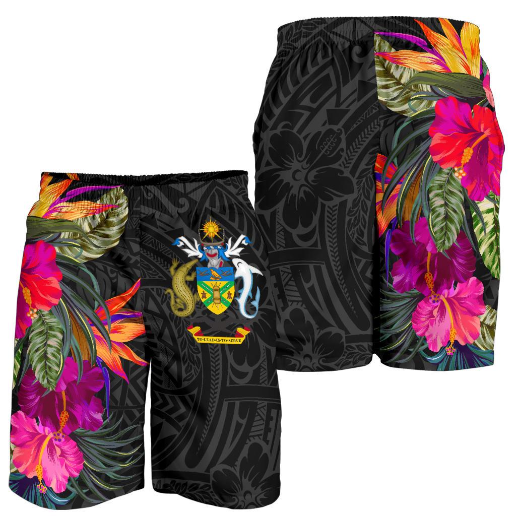 Solomon Islands All Over Print Men's Shorts - Polynesian Hibiscus Pattern Black - Polynesian Pride