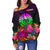 Tahiti Women's Off Shoulder Sweater - Summer Hibiscus - Polynesian Pride