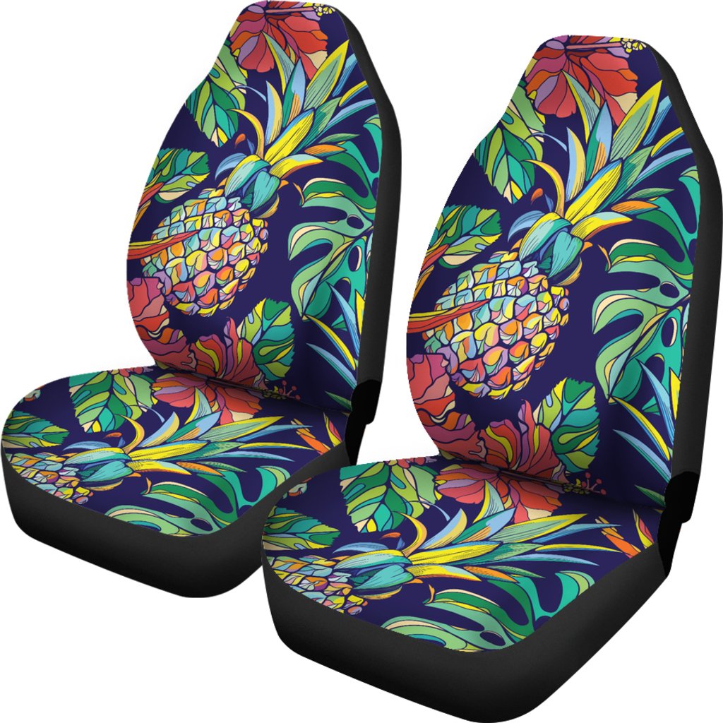 Colorful Pineapple Car Seat Covers Universal Fit Black - Polynesian Pride