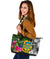 Tuvalu Large Leather Tote Bag - Turtle Plumeria Banana Leaf - Polynesian Pride