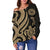 American Samoa Women's Off Shoulder Sweater - Gold Tentacle Turtle - Polynesian Pride