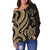 Kosrae Women Off Shoulder Sweater - Gold Tentacle Turtle - Polynesian Pride