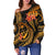 Guam Polynesian Women Off Shoulder Sweater - Gold Plumeria - Polynesian Pride