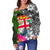 Fiji Off Shoulder Sweater - Turtle Plumeria Banana Leaf - Polynesian Pride